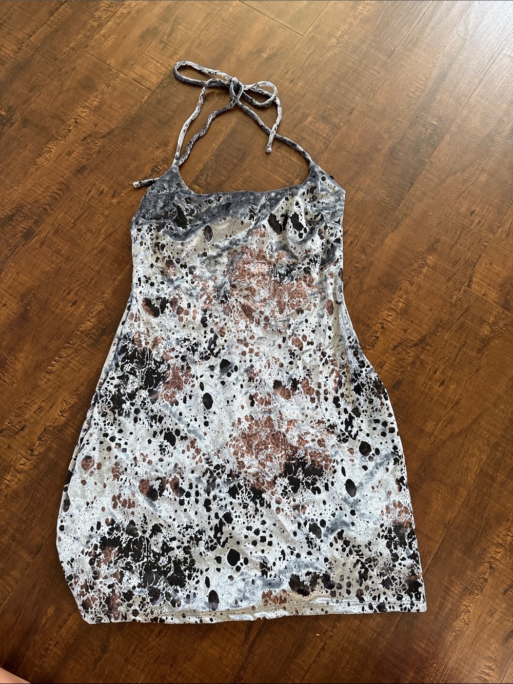 Tie-Strap Marble Print Mini Dress